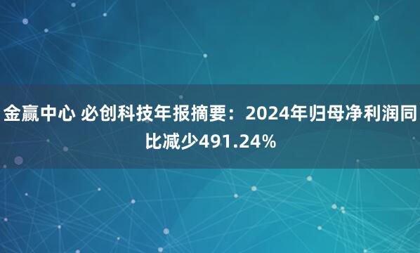 金赢中心 必创科技年报摘要：2024年归母净利润同比减少491.24%